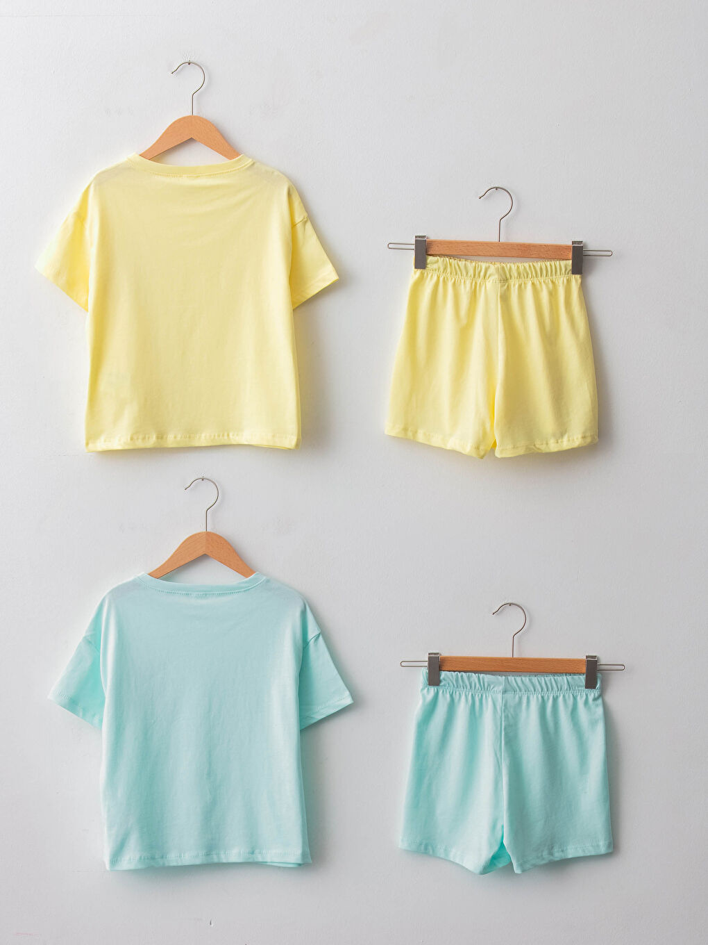 Turkuaz Bisiklet Yaka Baskılı Kısa Kollu Kız Çocuk Pijama Takım-1