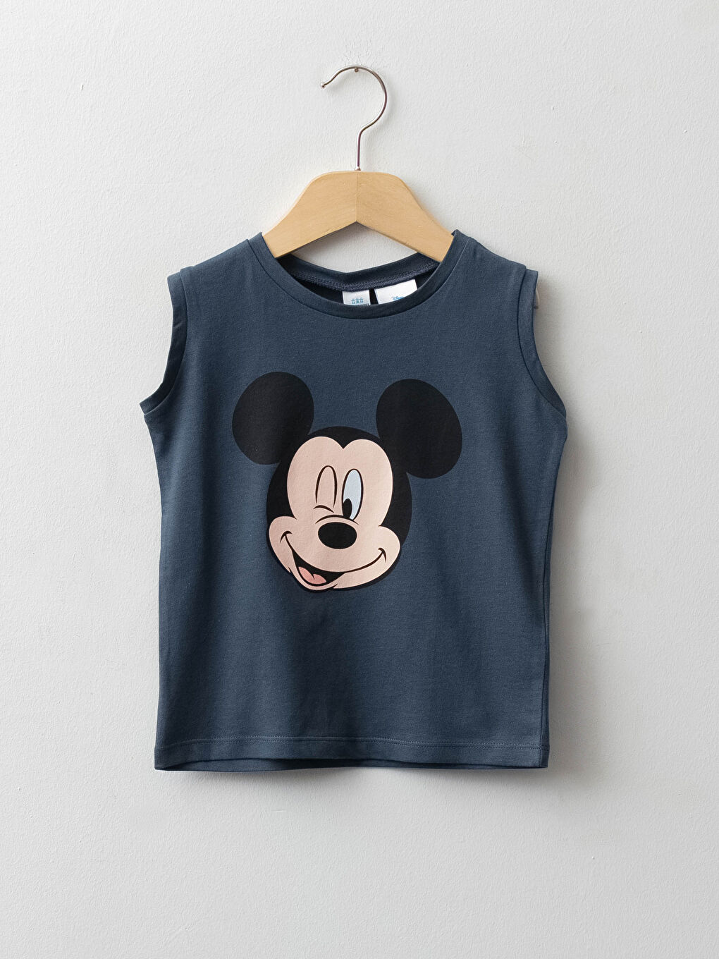 Antrasit Bisiklet Yaka Mickey Mouse Baskılı Pamuklu Erkek Bebek Atlet