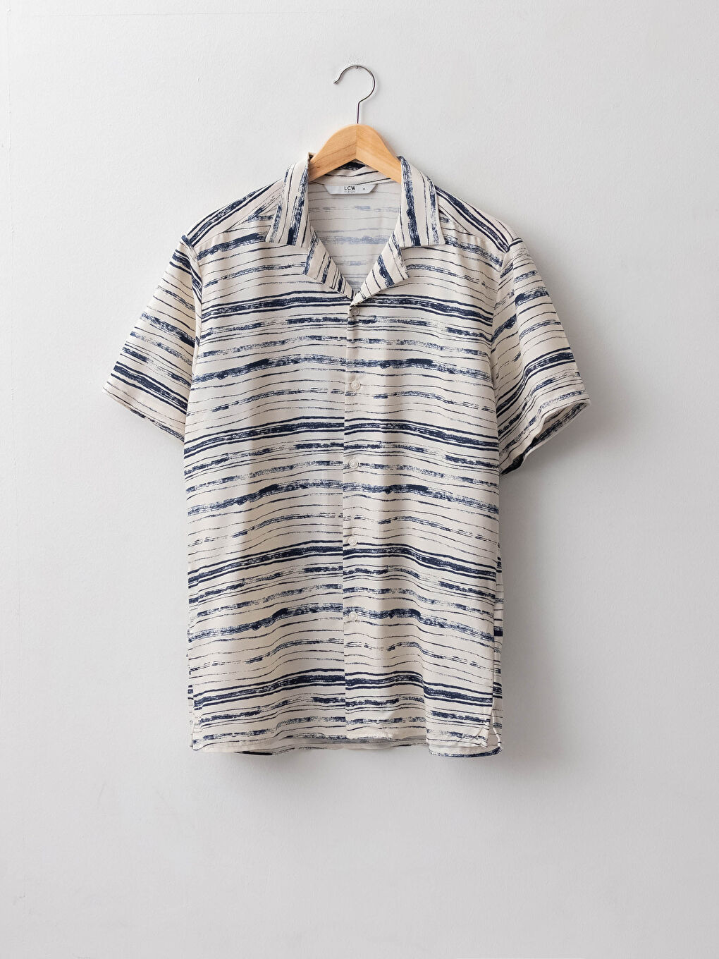 Beyaz Slim Fit Kısa Kollu Desenli Viskon Erkek Gömlek-5