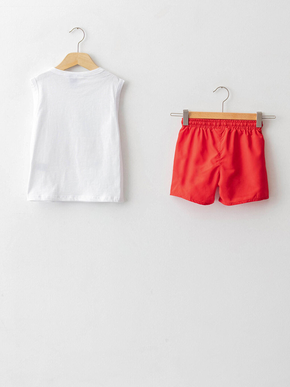 Beyaz Bisiklet Yaka Arabalar Baskılı Erkek Bebek 2'li Yüzme Takım-1