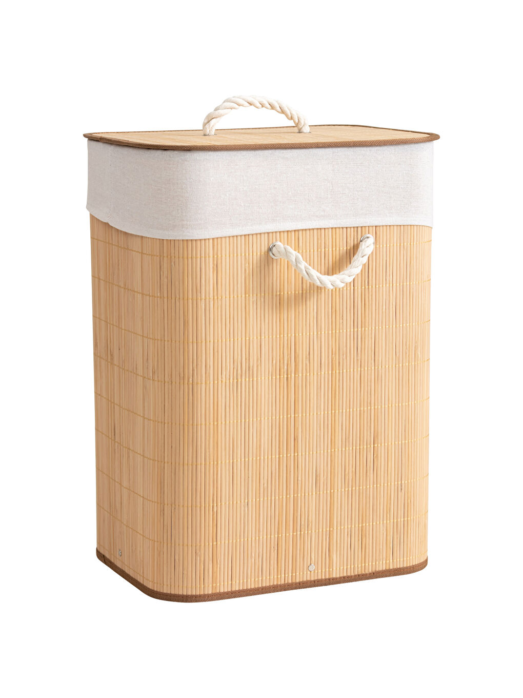 Kahverengi Kapaklı Bambu Çamaşır Sepeti 39x29x56 cm-4