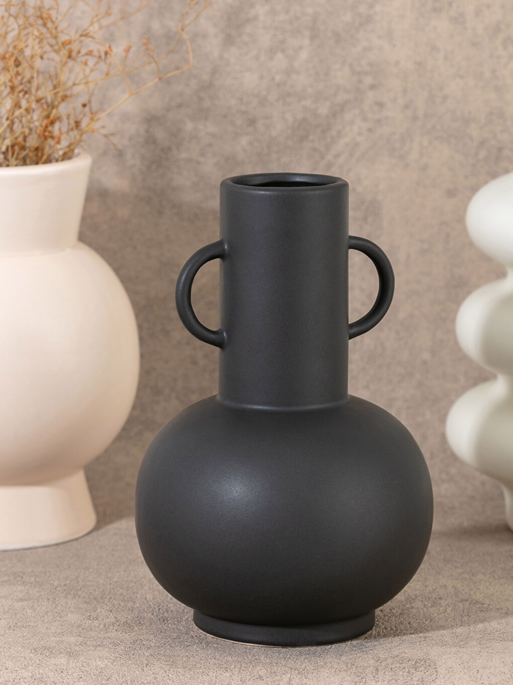 Siyah Dekoratif Seramik Vazo 14x14x21 cm