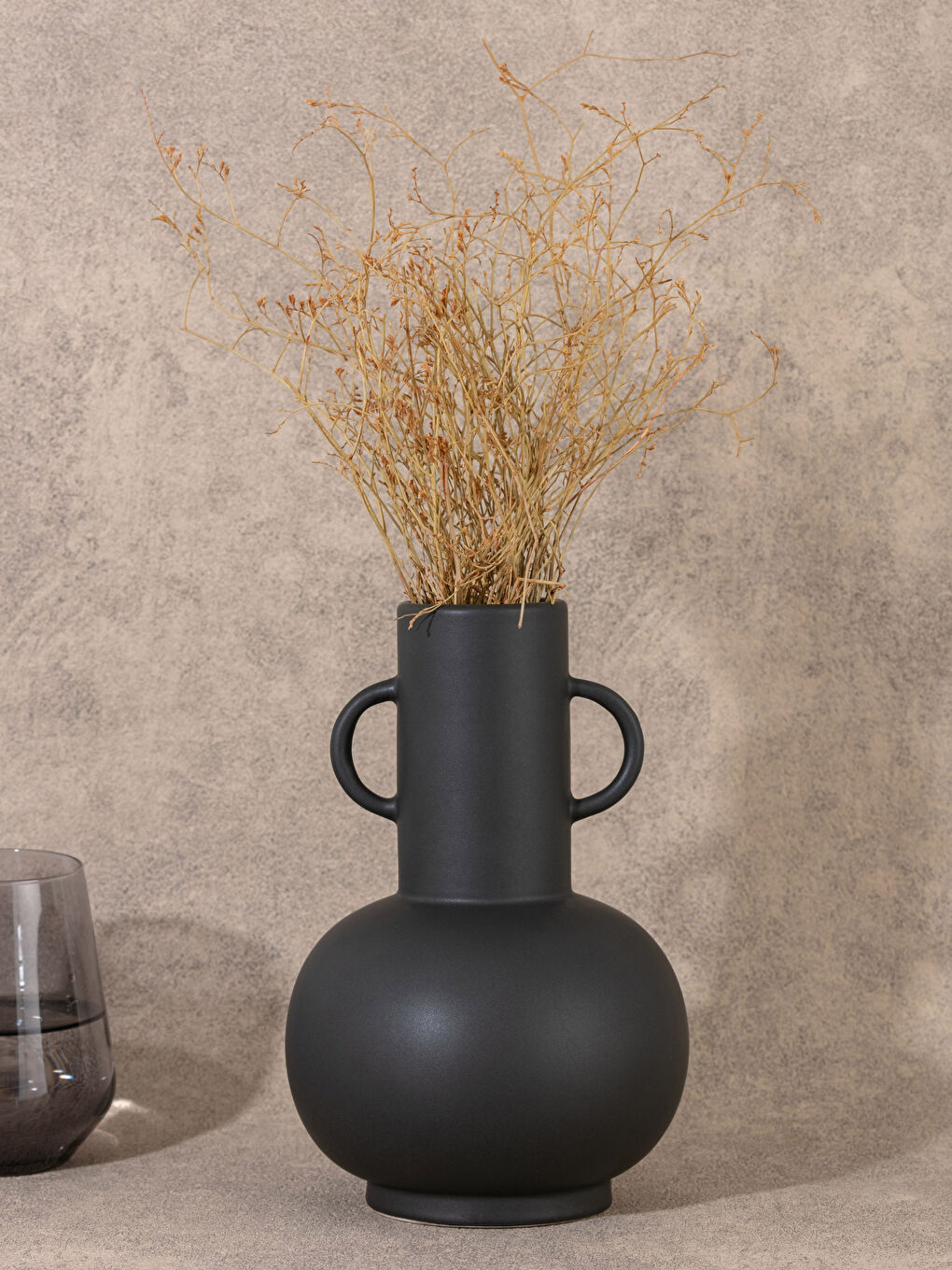 Siyah Dekoratif Seramik Vazo 14x14x21 cm-1