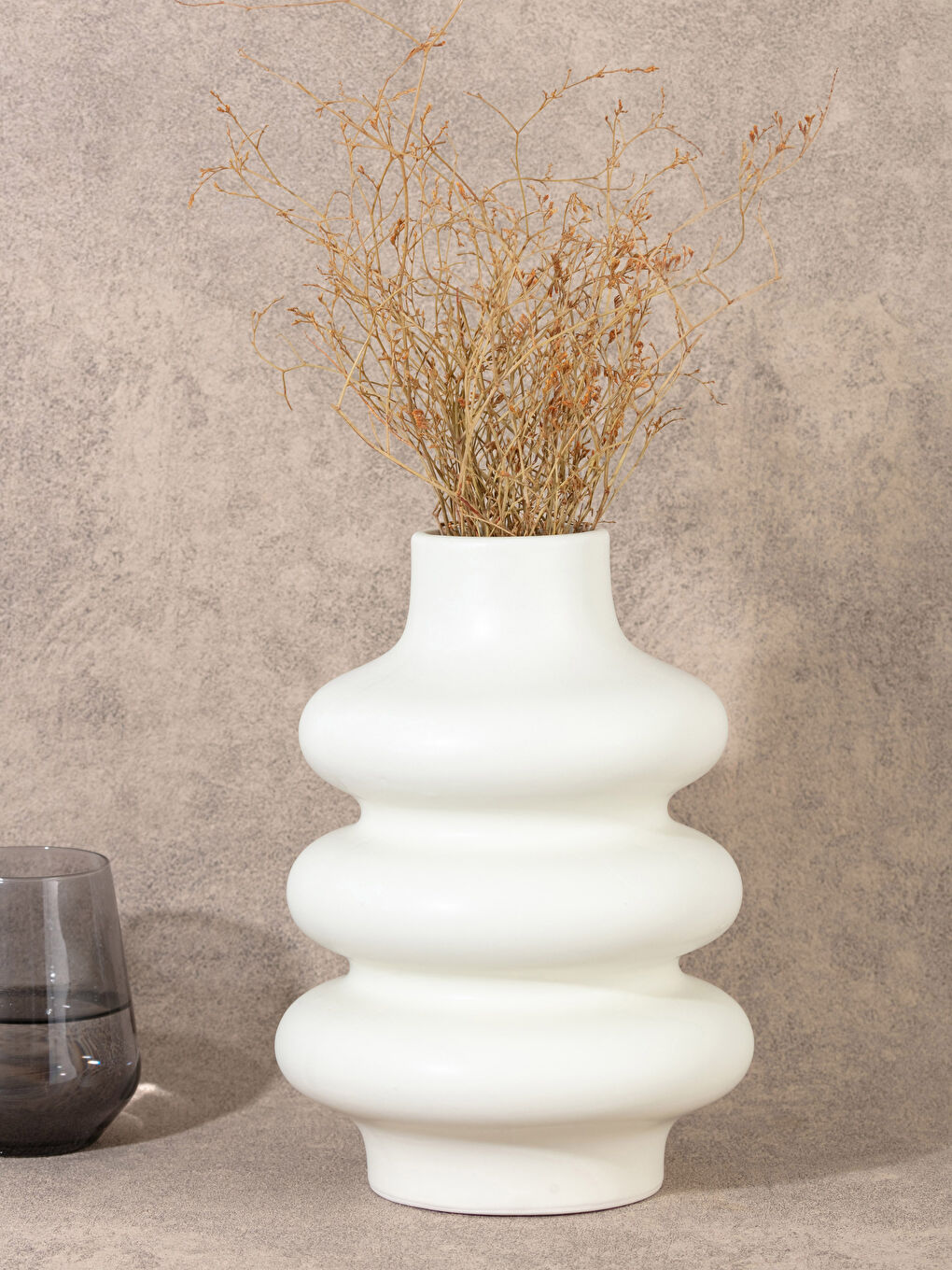 Bej Dekoratif Seramik Vazo 17x17x25 cm-1