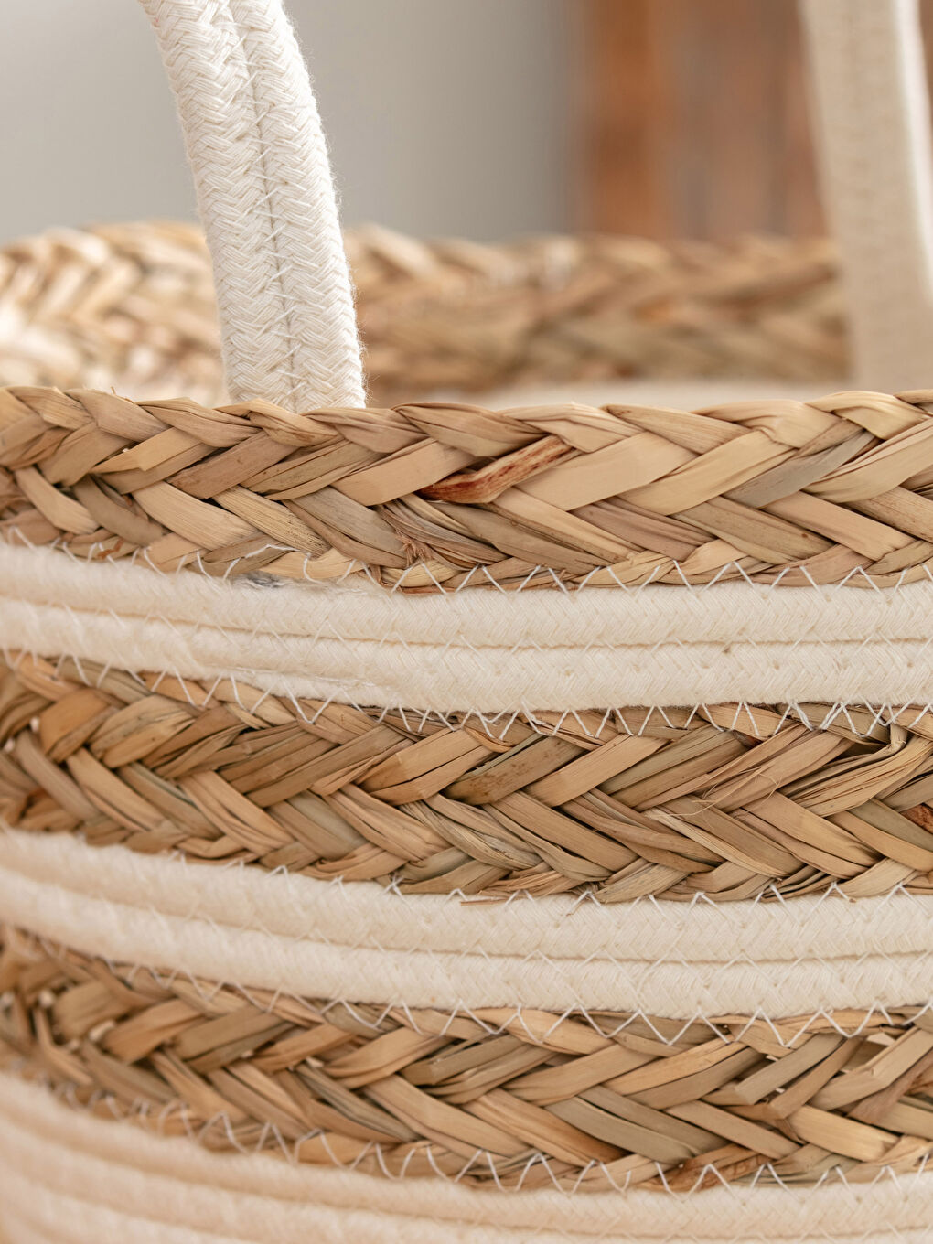 Bej Hasır Organizer Sepet 26x26x17 cm-2