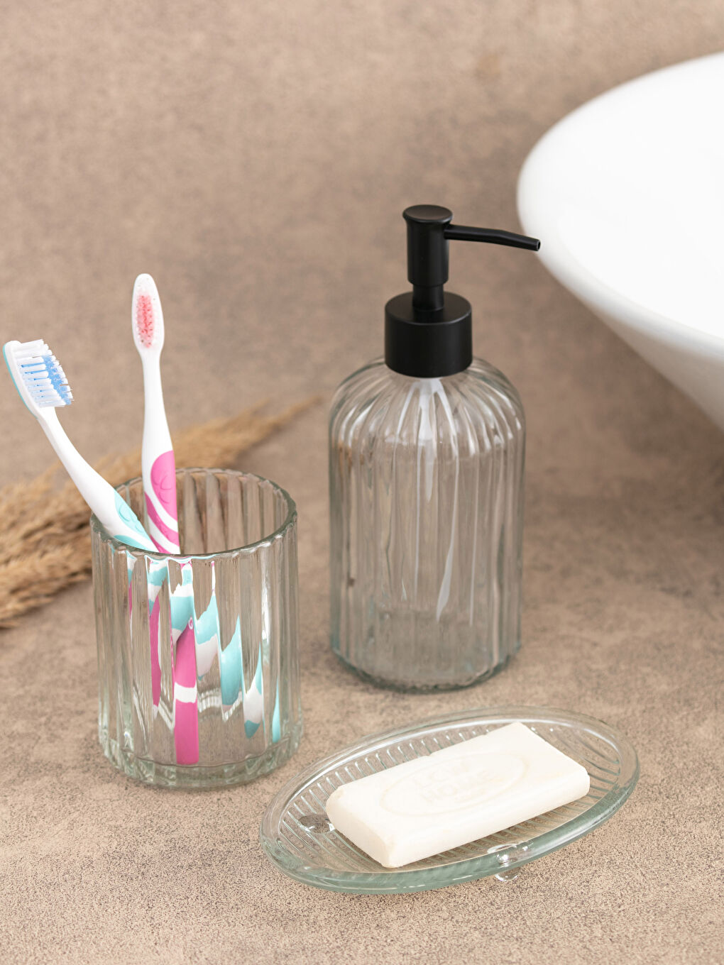 Renksiz Cam Banyo Seti 3'lü