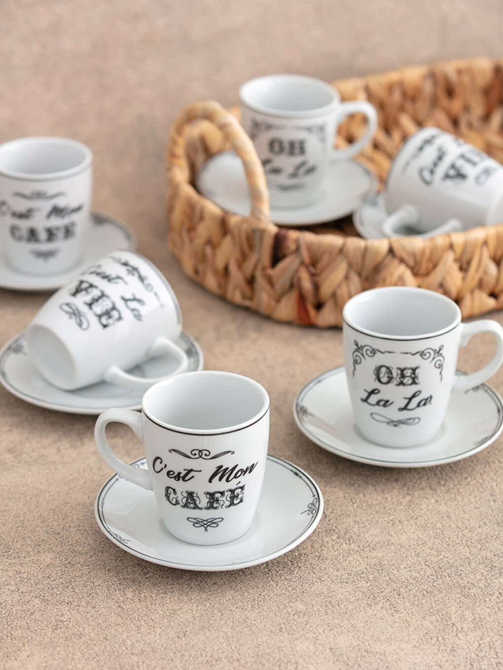 Slogan Printed Porcelain Coffee Cup Set 12 Pieces-1
