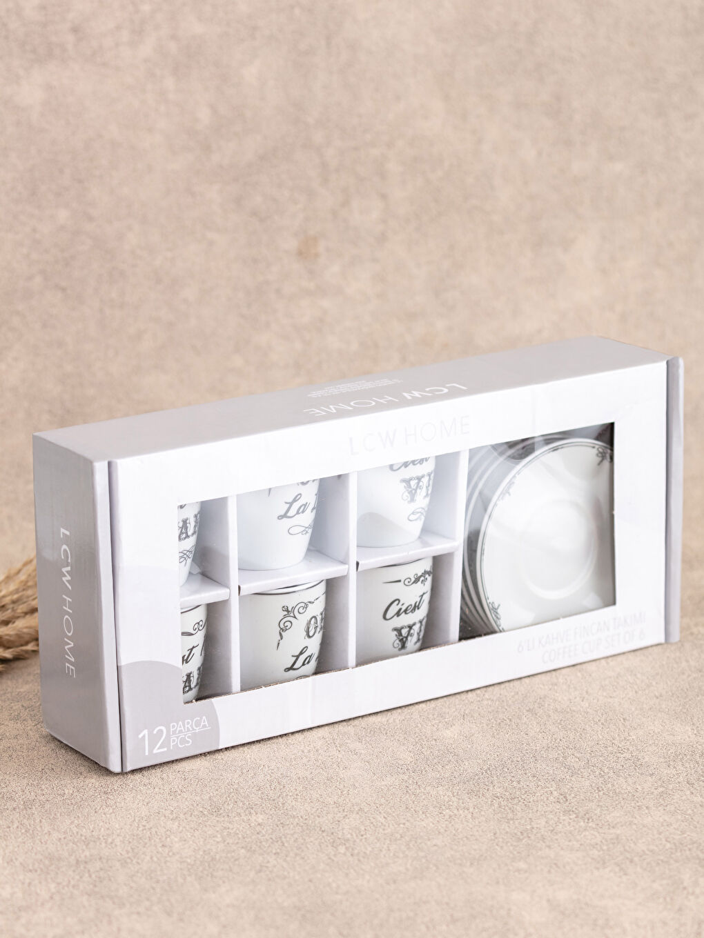 Slogan Printed Porcelain Coffee Cup Set 12 Pieces-2