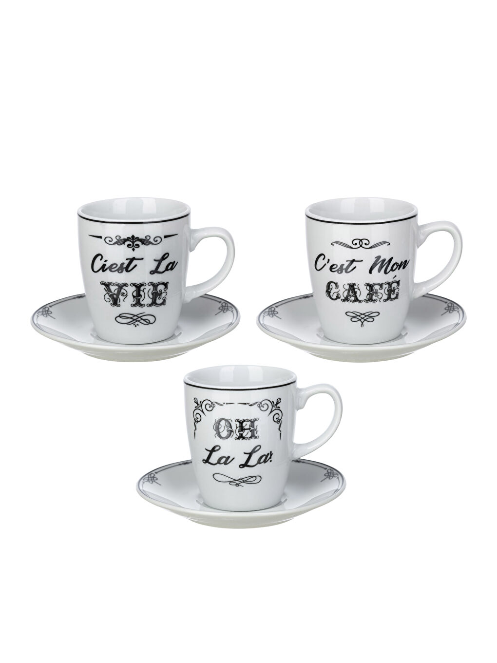 Slogan Printed Porcelain Coffee Cup Set 12 Pieces-3