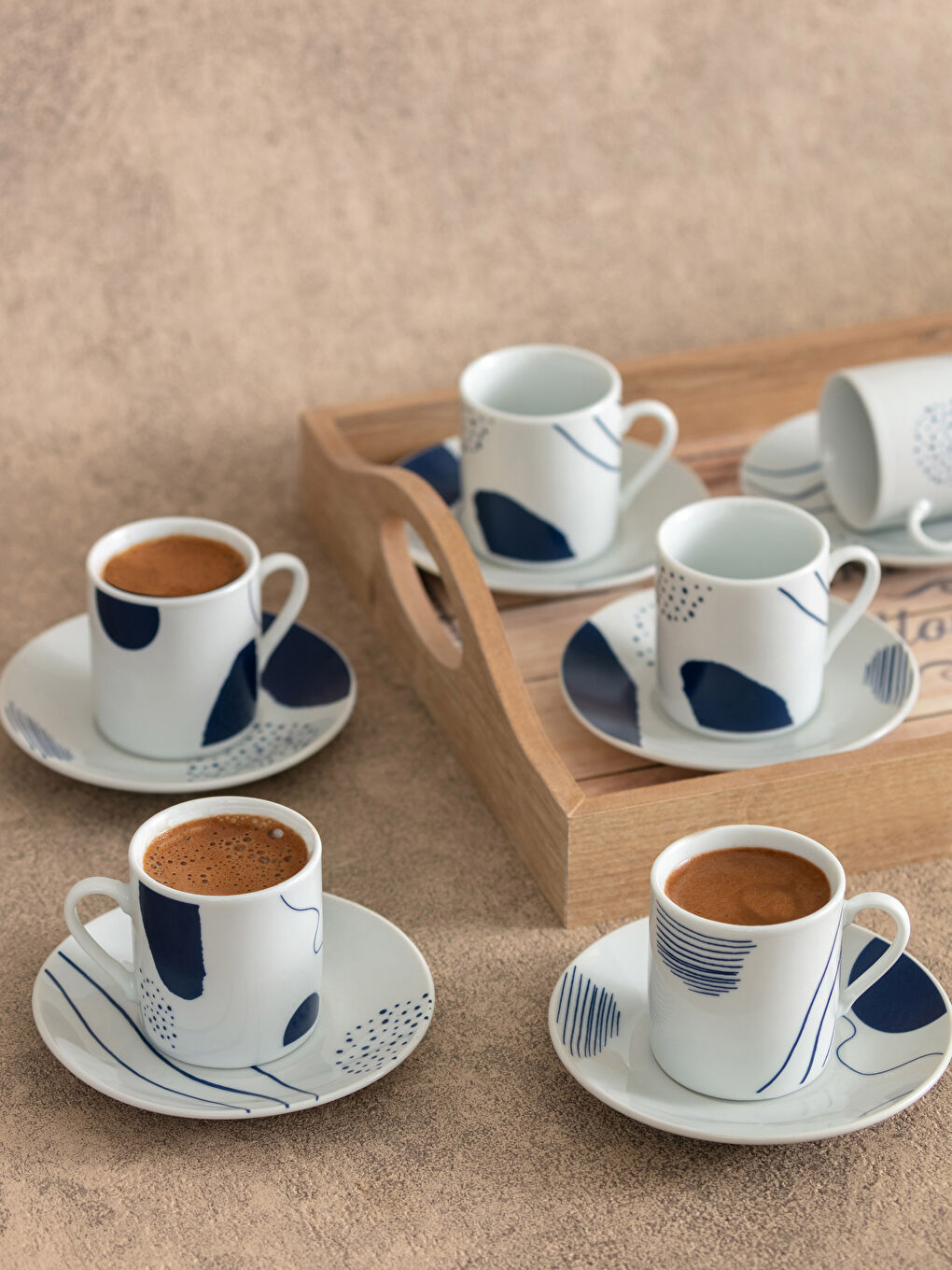 Ensemble de Tasses à Café en Porcelaine à Motifs 90ml de 6