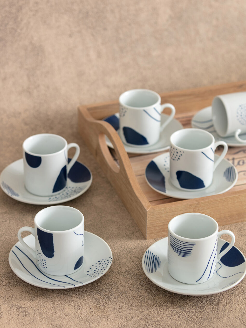 Ensemble de Tasses à Café en Porcelaine à Motifs 90ml de 6-1