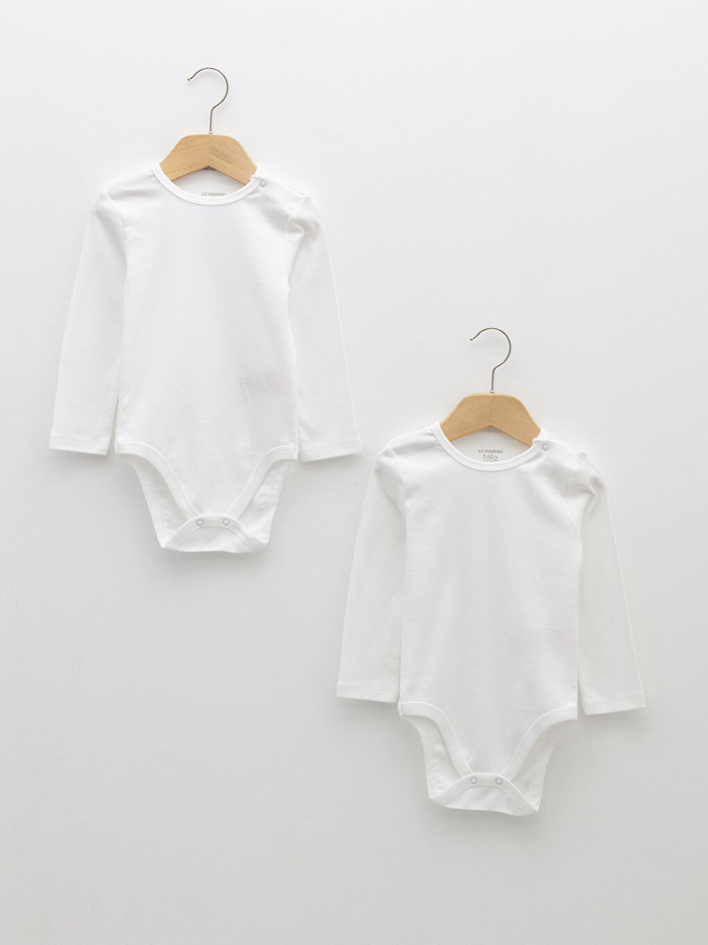 Crew Neck Long Sleeve Basic Baby Boy Snap Snap Bodysuit 2 Pack