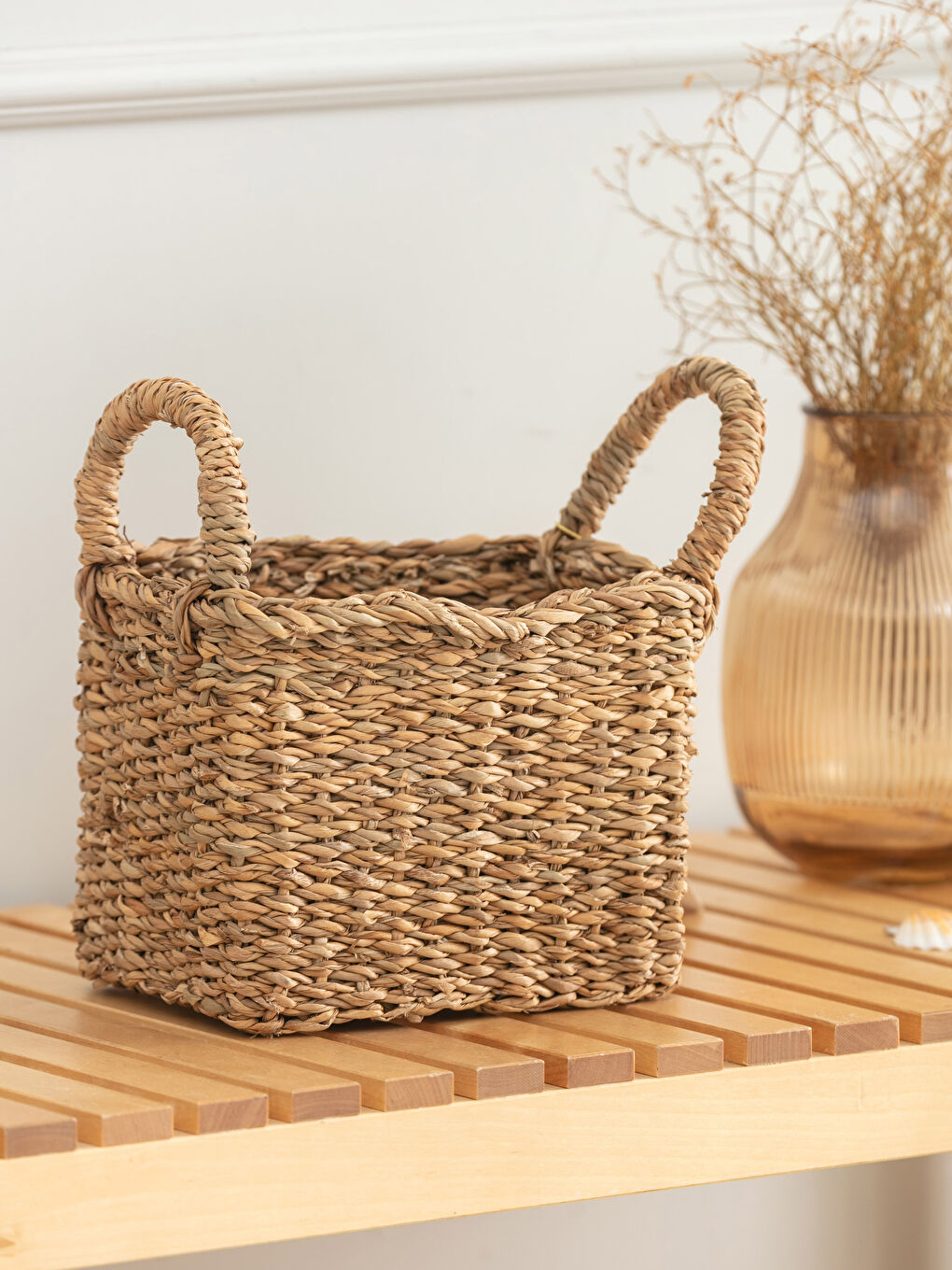 Bej Hasır Organizer Sepet 20x16 cm