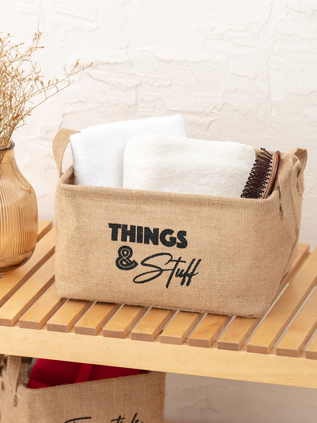 Siyah Slogan Baskılı Organizer Sepet 28x20x16 cm