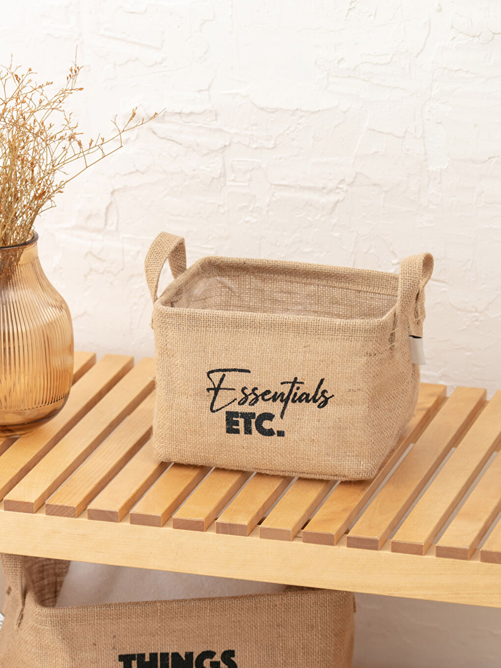 Slogan Printed Organizer Basket 20x16x14 Cm -S24264Z8-LQJ
