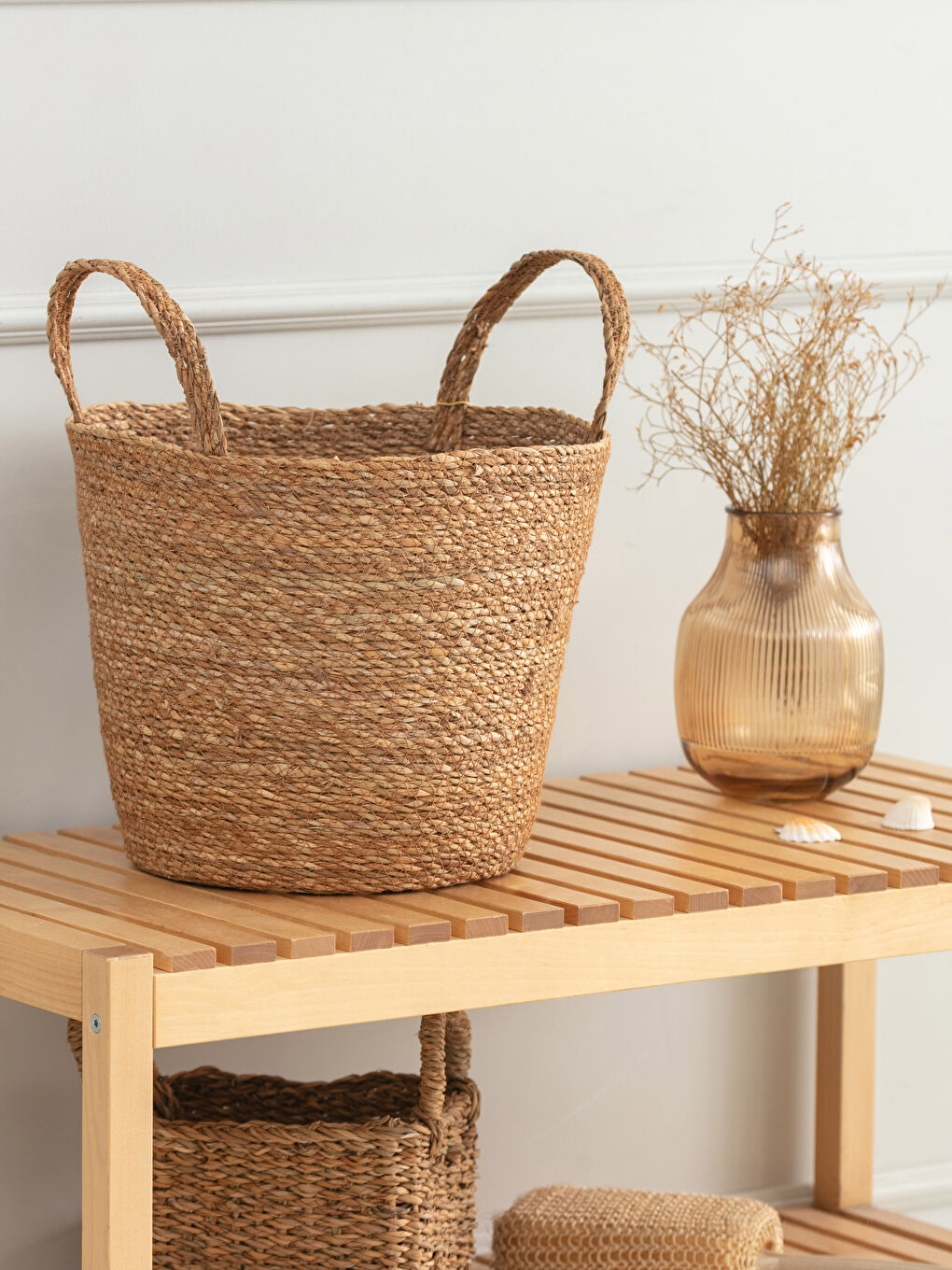 Bej Hasır Organizer Sepet 26 cm