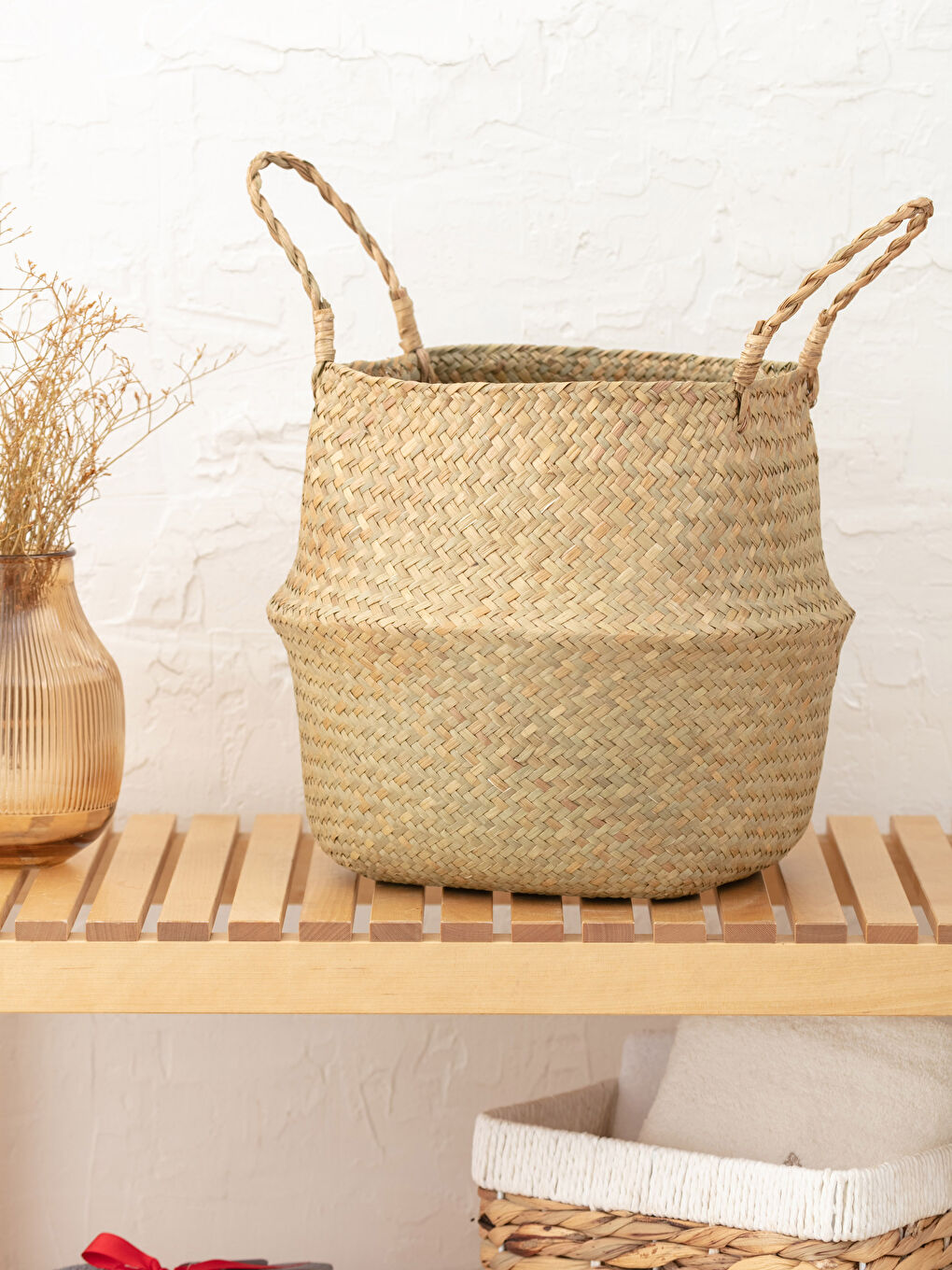 Kahverengi Organizer Hasır Sepet 32x28 cm