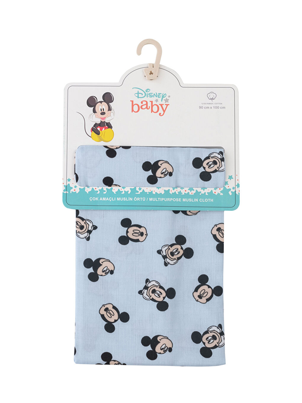 Mavi Mickey Mouse Baskılı Erkek Bebek Müslin Bez 90x100 cm-4