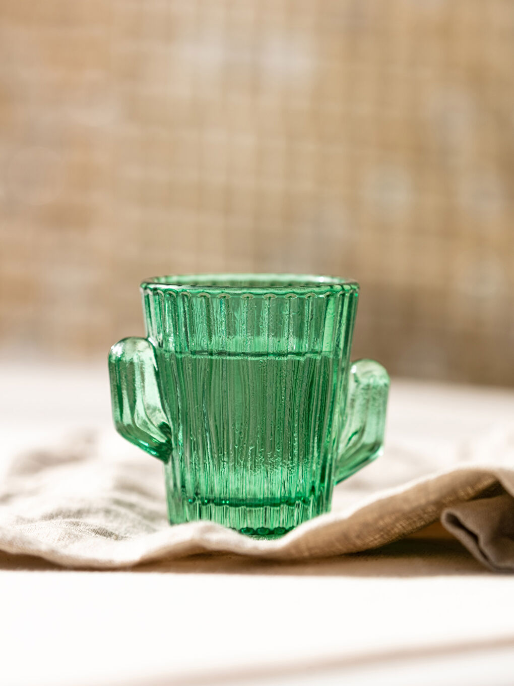 Yeşil Cam Kaktüs Kahve Yanı Su Bardağı 6 cm