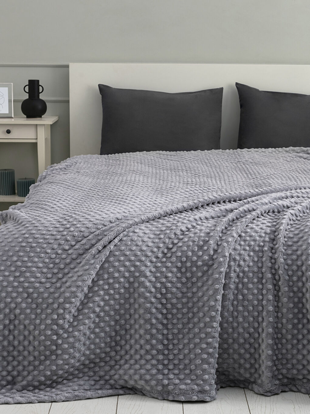 Gri Çift Kişilik Tomurcuk Yumuşak Dokulu Battaniye 200x220 cm