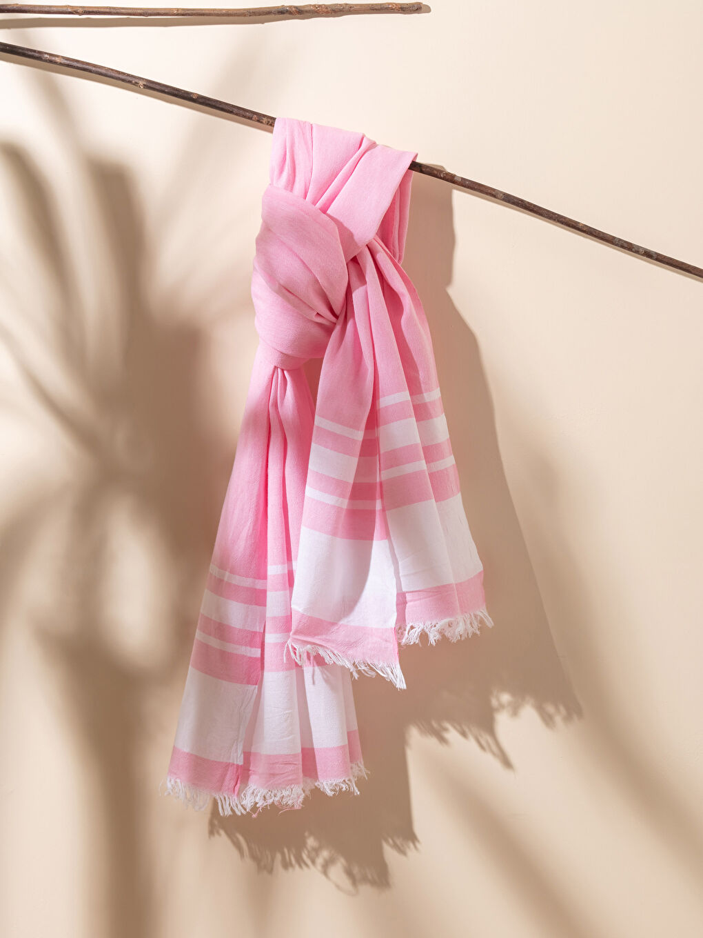 Pembe Desenli Püsküllü Peştamal Plaj Havlusu 90x150 cm