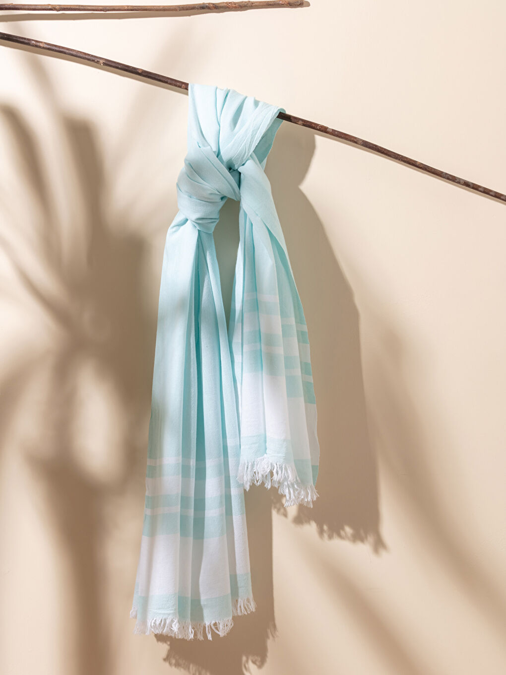 Yeşil Desenli Püsküllü Peştamal Plaj Havlusu 90x150 cm