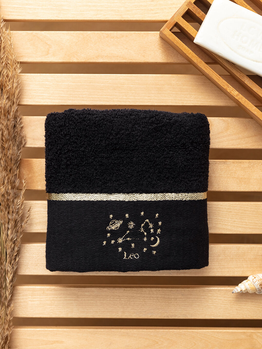 Serviette d'invité Lion Horoscope Broderie Détail Bouclé 30x50 Cm-1