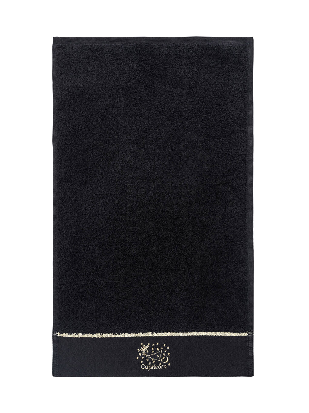 Siyah Oğlak Burç Nakış Detaylı Bukle El Havlusu 30x50 cm-3