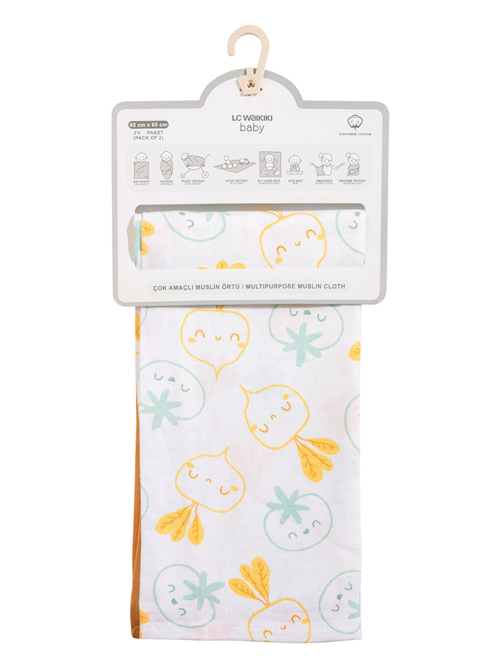 Ekru Erkek Bebek Müslin Bez 2'li 65x65 cm-3