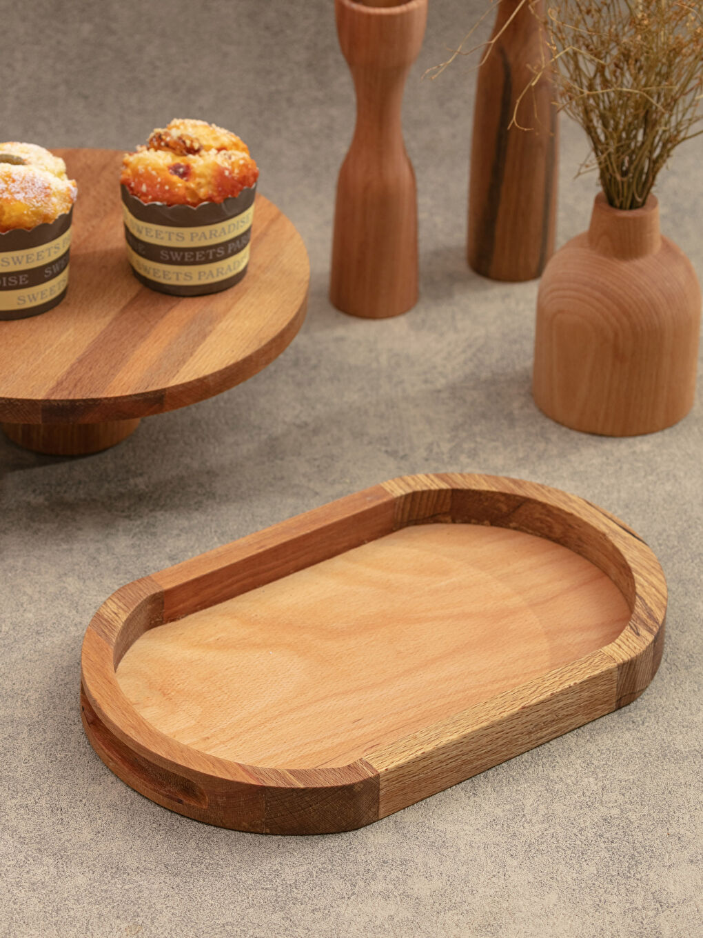 Kahverengi Modern Ahşap Dekoratif Tepsi 19x30x3 cm