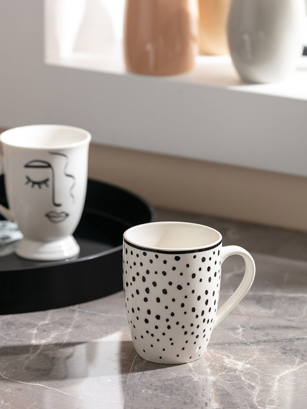 Siyah Desenli Porselen Kupa Bardak 350 ml