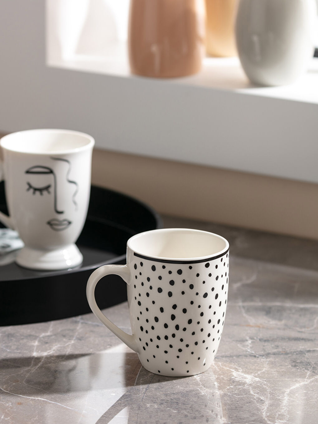 Siyah Desenli Porselen Kupa Bardak 350 ml-1