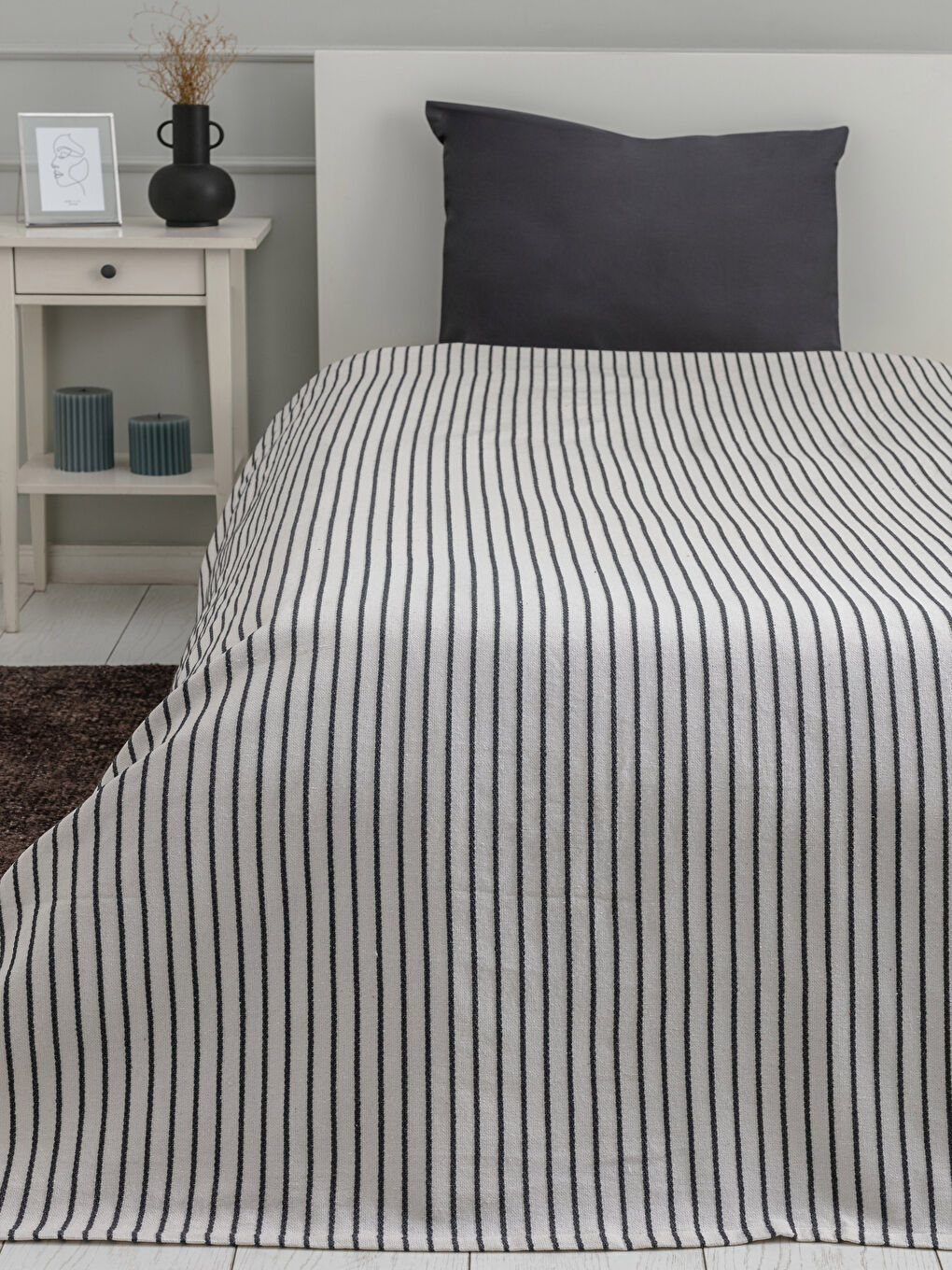 Karışık Tek Kişilik Pamuklu Çizgili Pike ve Yastık Kılıfı