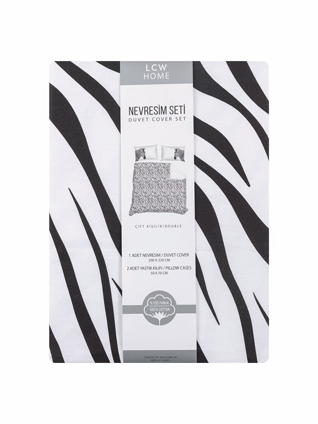 LCW HOME Double Cotton Zebra Patterned Duvet Cover and Pillowcase -S2AR42Z8-F9C