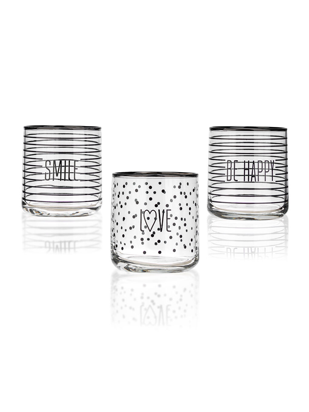 Text Printed Glass Water Cup 260 Ml 3 Pieces-4