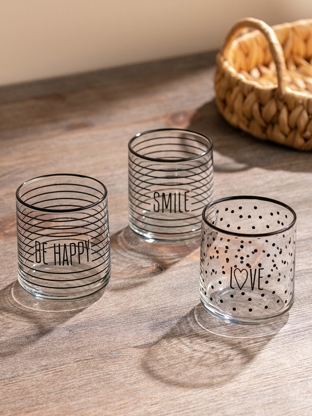 Text Printed Glass Water Cup 260 Ml 3 Pieces-1