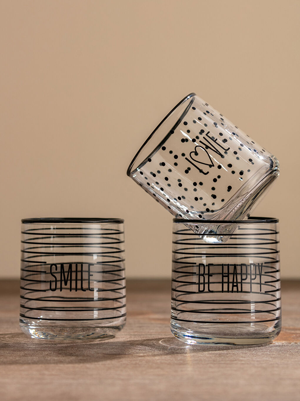 Text Printed Glass Water Cup 260 Ml 3 Pieces-2