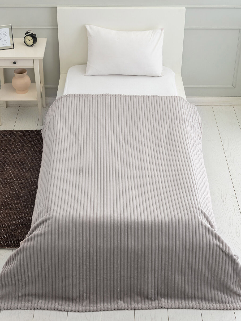 Bej Tek Kişilik Yumuşak Dokulu Fitilli Battaniye 150x200 cm-1