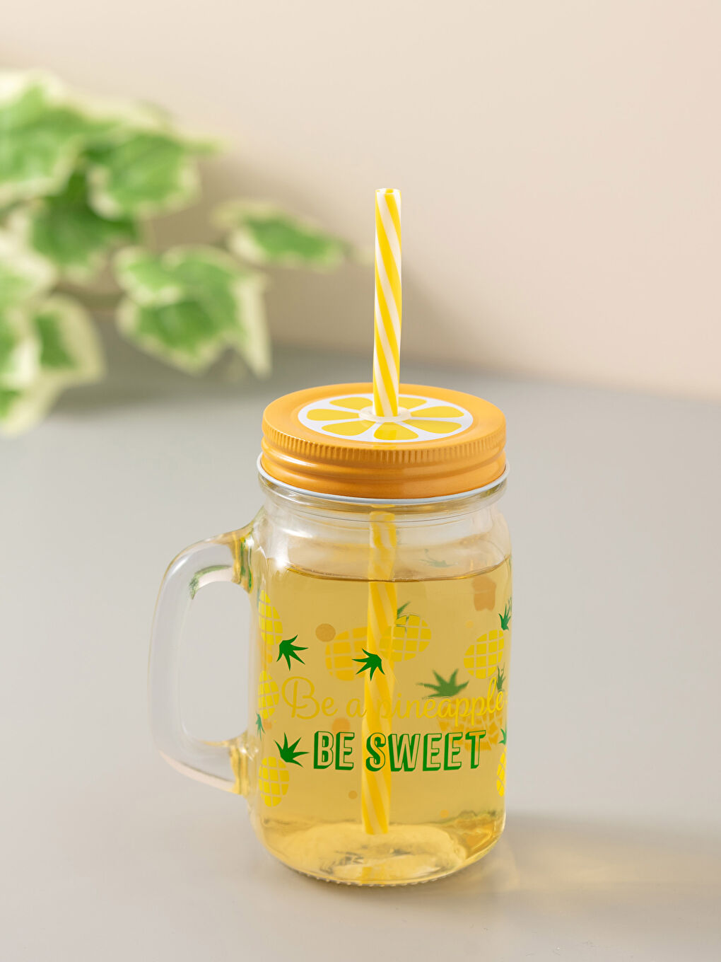 Karışık Pipetli Kapaklı Cam Bardak 450 ml-1