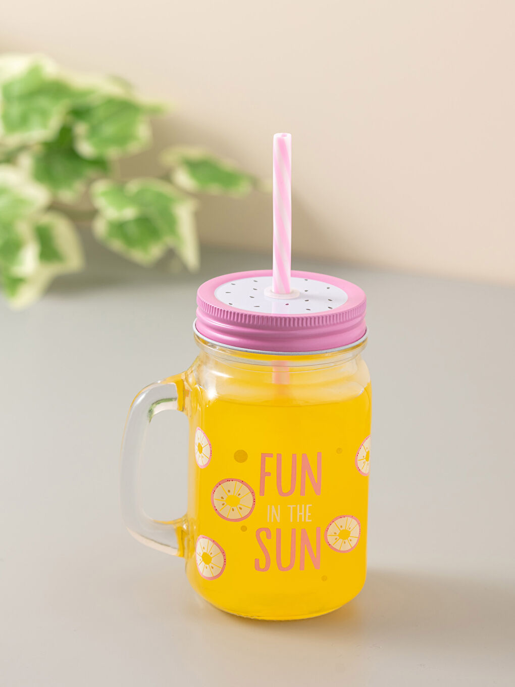 LCW HOME Staklena Čaša Sa Poklopcem i Slamkom 450 ml -S2BA79Z8-F9C