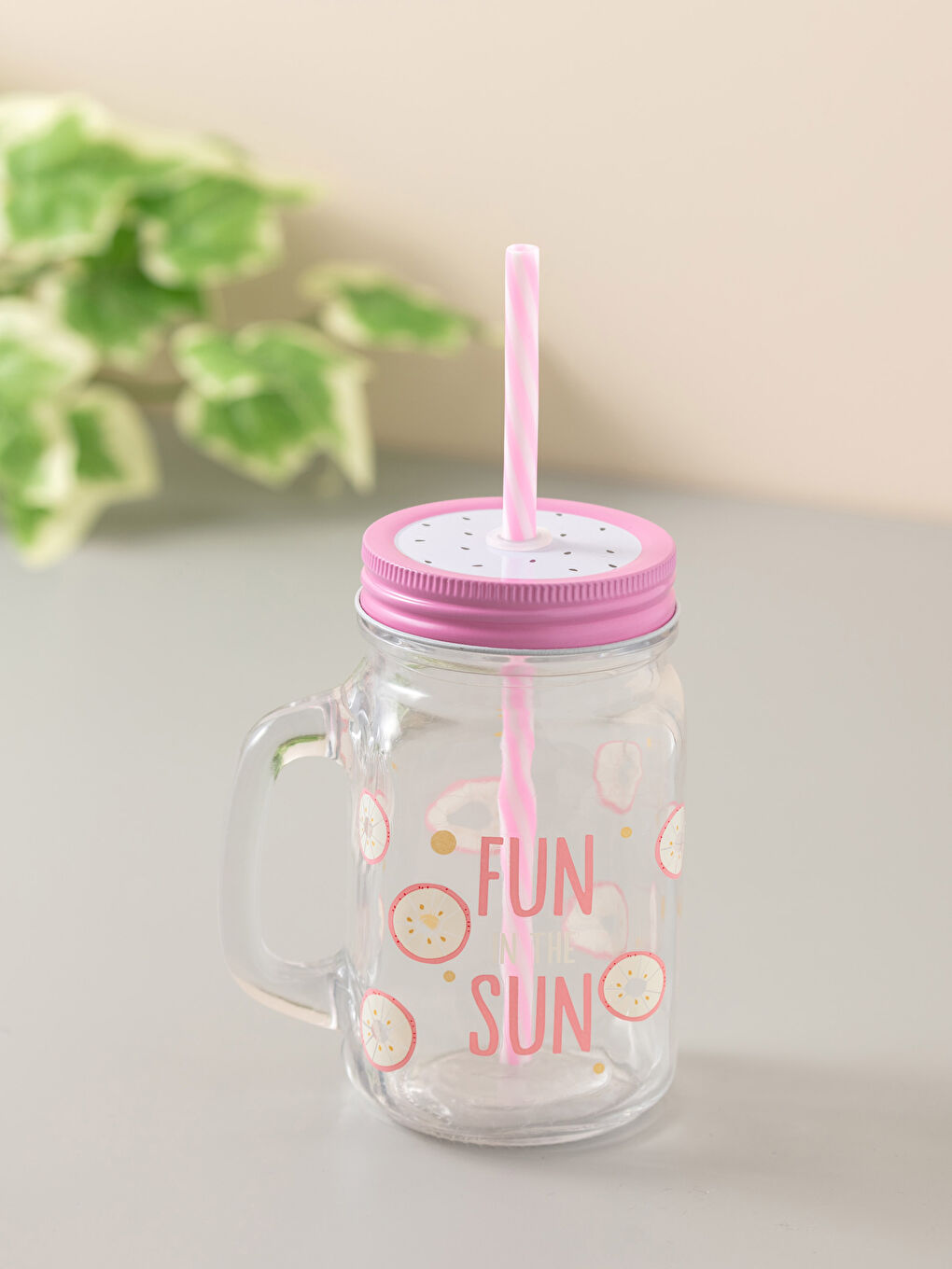 LCW HOME Staklena Čaša Sa Poklopcem i Slamkom 450 ml -S2BA79Z8-F9C