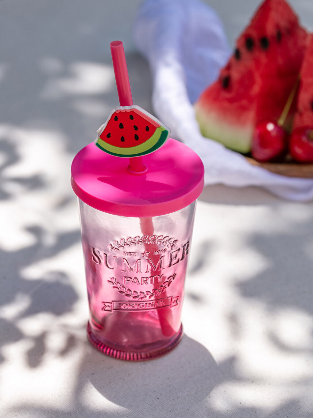 Принтті қақпағы мен сабаны бар салқын сусынға арналған стақан 270 мл-1