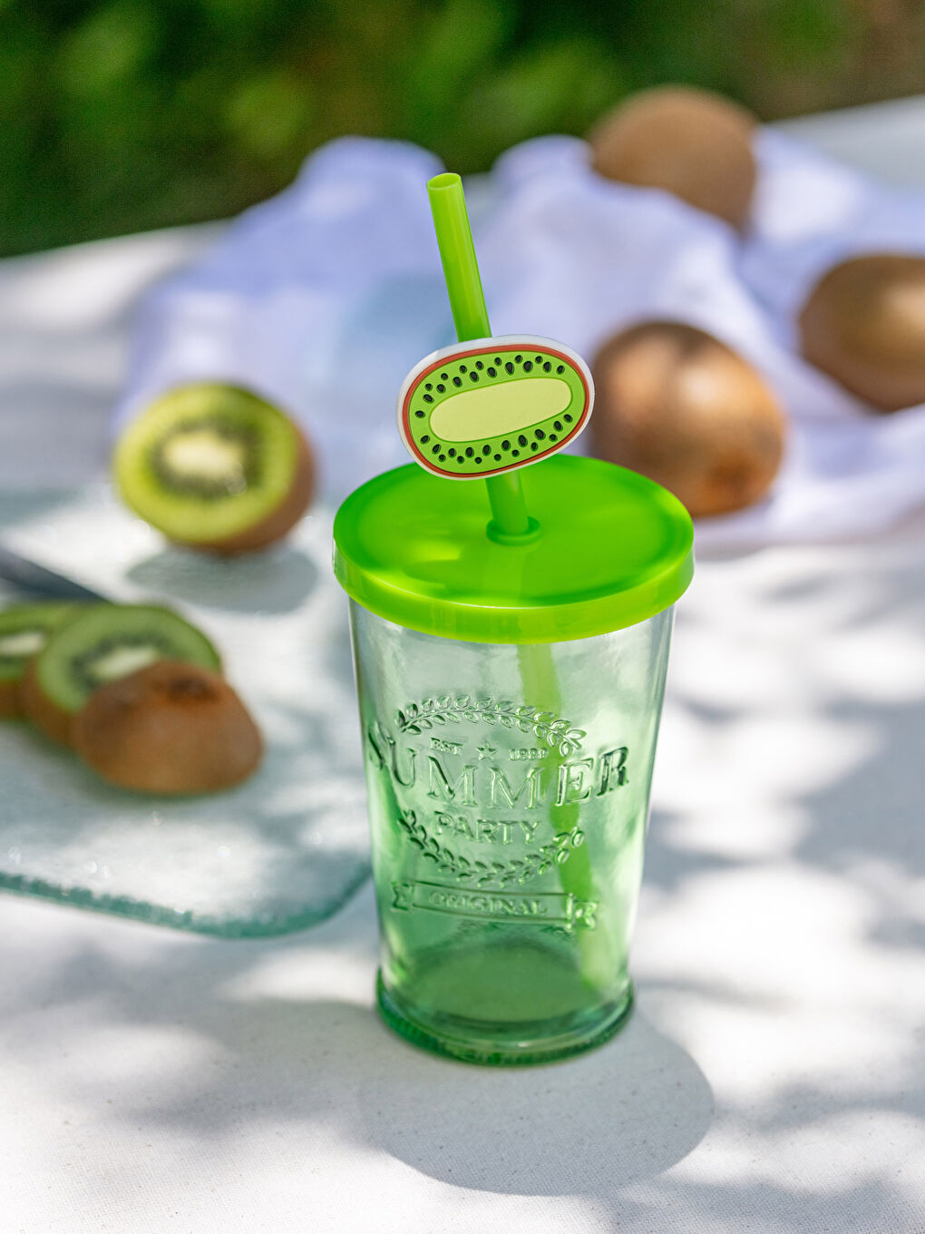 LCW HOME Kiwi Printed Glass Cup with Lid and Straw 270 Ml -S2BB86Z8-F9C