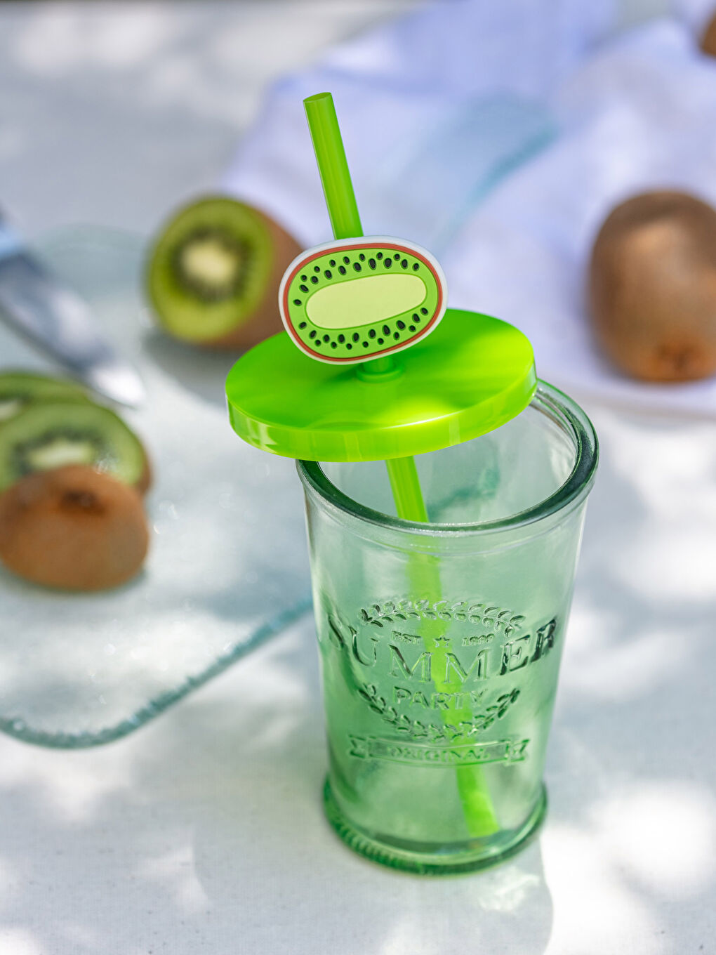 LCW HOME Kiwi Printed Glass Cup with Lid and Straw 270 Ml -S2BB86Z8-F9C