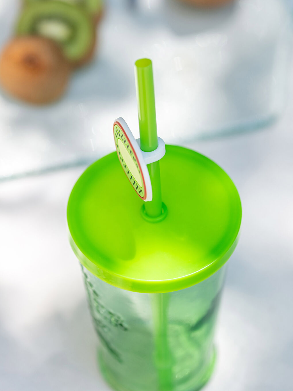 LCW HOME Kiwi Printed Glass Cup with Lid and Straw 270 Ml -S2BB86Z8-F9C