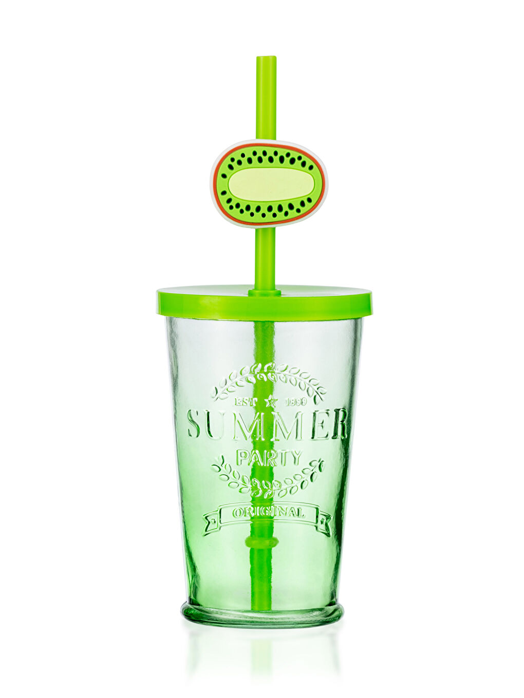 LCW HOME Kiwi Printed Glass Cup with Lid and Straw 270 Ml -S2BB86Z8-F9C
