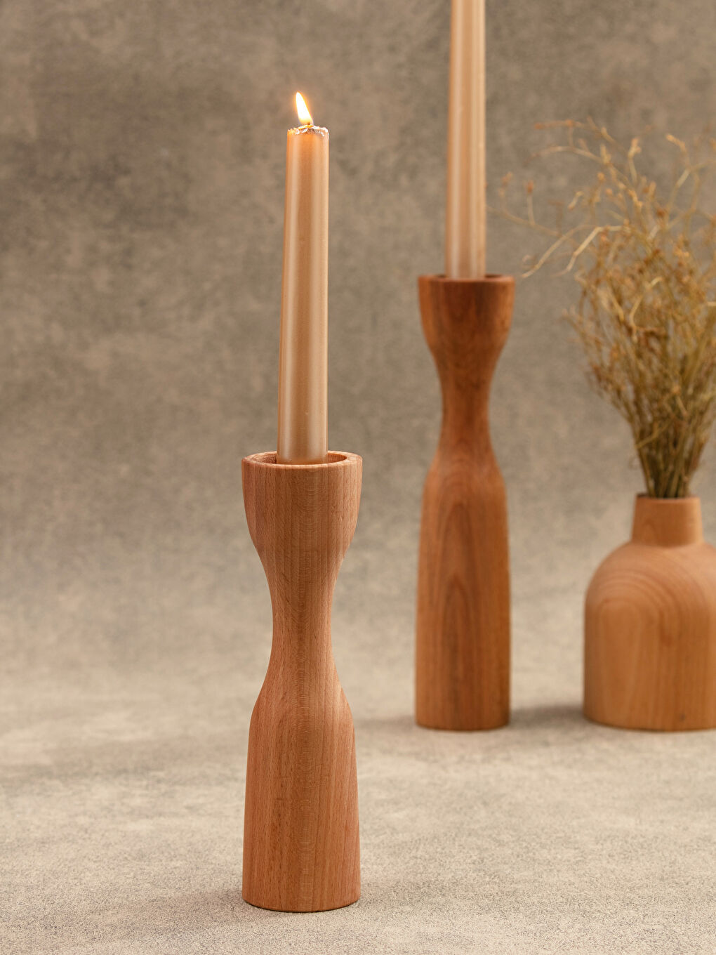 Siyah Ahşap Dekoratif Mumluk 20 cm