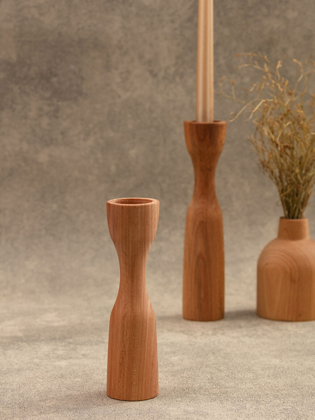 Siyah Ahşap Dekoratif Mumluk 20 cm-1