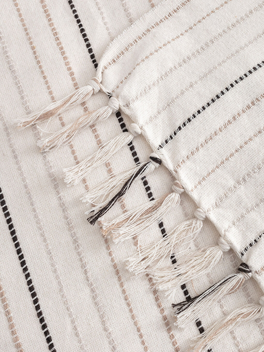 Parure de lit piqué rayé à pompons et taie d'oreiller-4