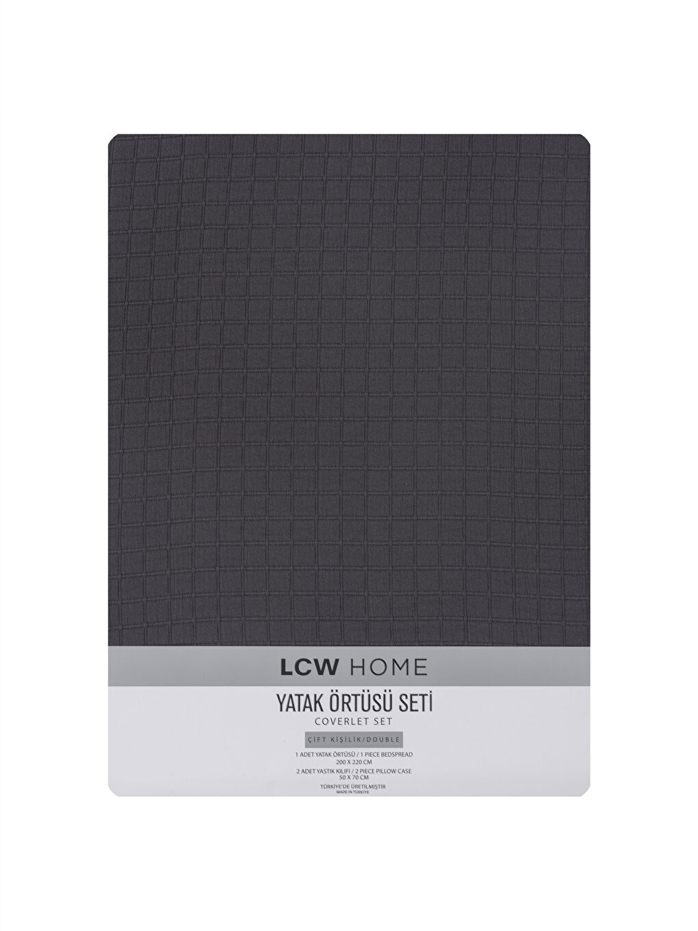 Gri Çift Kişilik Kendinden Desenli Yatak Örtüsü ve Yastık Kılıfı-5